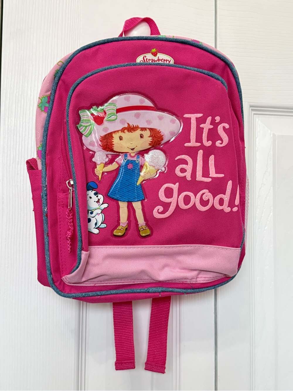 Y2K Cute Strawberry Shortcake 12in small travel backpack with water bottle